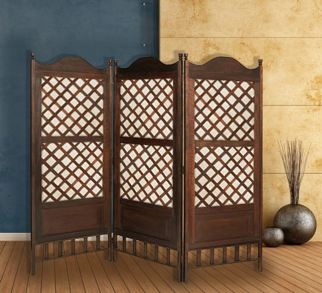 70" Brown Wood Folding Three Panel Screen Room Divider HomeRoots