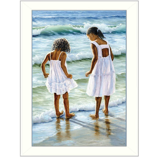 Two Girls at the Beach 1 White Framed Print Wall Art HomeRoots
