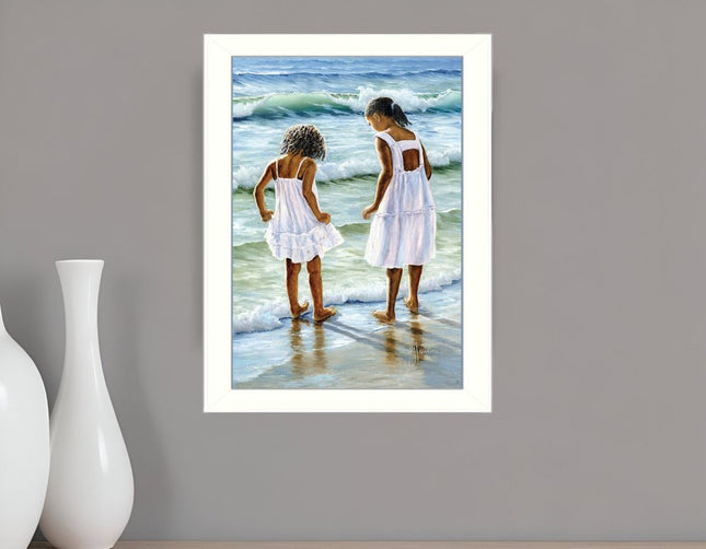 Two Girls at the Beach 1 White Framed Print Wall Art HomeRoots