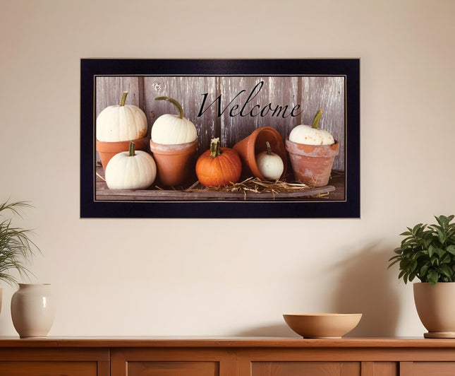 Welcome Pumpkin Shelf 3 Black Framed Print Wall Art HomeRoots