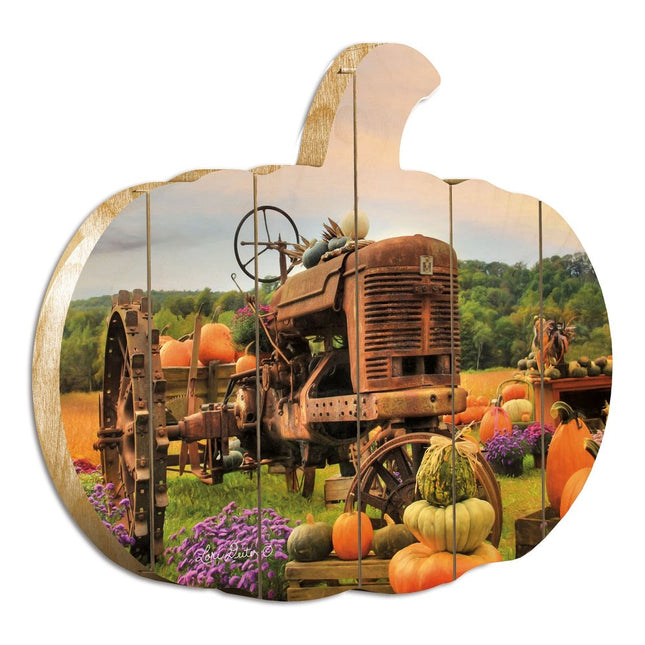 15" X 17" Green Orange And Purple Pumpkin, Vegetables Wood Hanging Dimensional Sculpture HomeRoots