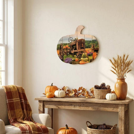 15" X 17" Green Orange And Purple Pumpkin, Vegetables Wood Hanging Dimensional Sculpture HomeRoots