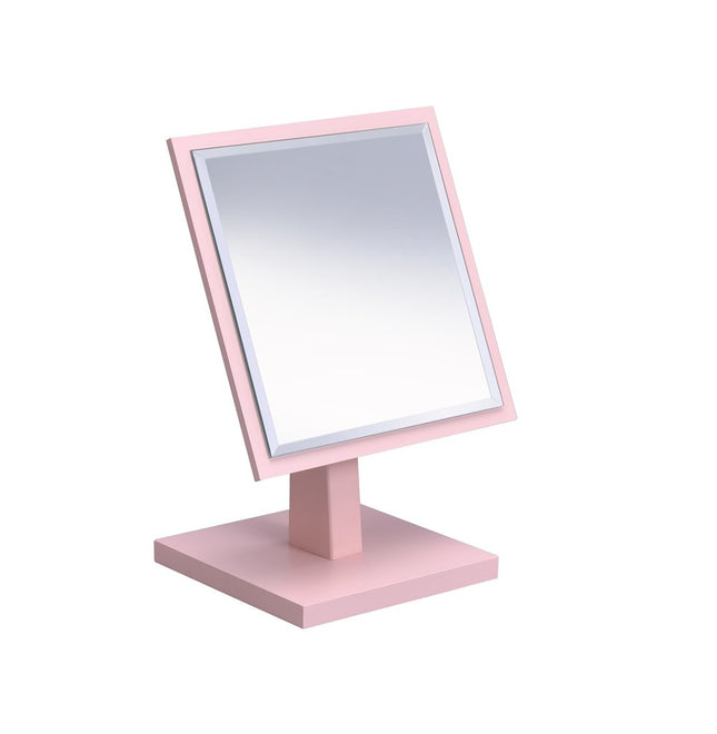9" Pink Wood Square Freestanding Framed Makeup Shaving Tabletop Mirror HomeRoots