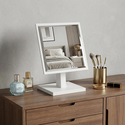 9" White Wood Square Freestanding Framed Makeup Shaving Tabletop Mirror HomeRoots