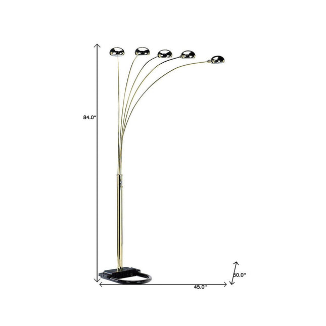 84" Nickel Five Lights Arc Floor Lamp With Nickel Dome Shade HomeRoots