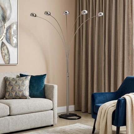 84" Gold Five Light Arc Floor Lamp With Brass Metal Dome Shade HomeRoots