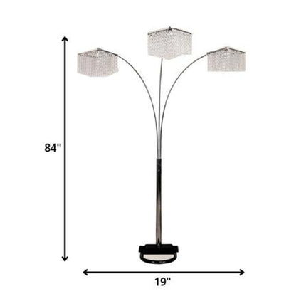 84" Silver Metal Three Light Arched Floor Lamp With Clear Crystal Square Shade HomeRoots