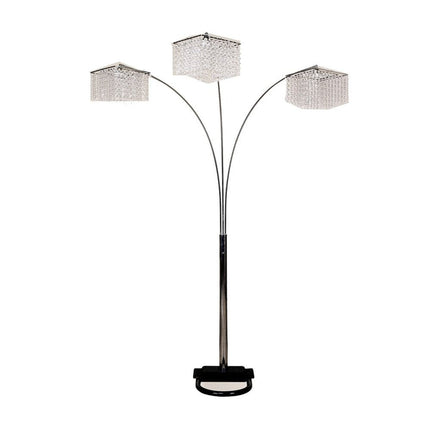 84" Silver Metal Three Light Arched Floor Lamp With Clear Crystal Square Shade HomeRoots