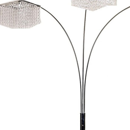 84" Silver Metal Three Light Arched Floor Lamp With Clear Crystal Square Shade HomeRoots