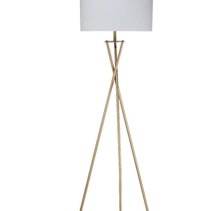 65" Gold And White Tripod Floor Lamp With White Fabric Drum Shade HomeRoots