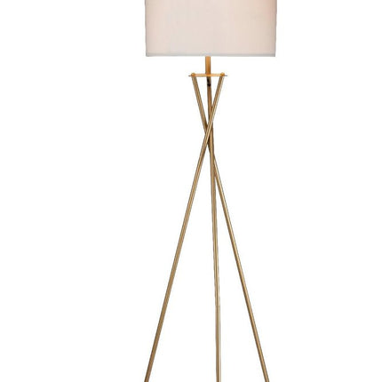 65" Gold And White Tripod Floor Lamp With White Fabric Drum Shade HomeRoots