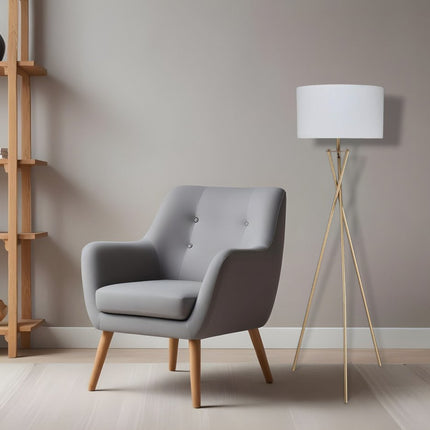 65" Gold And White Tripod Floor Lamp With White Fabric Drum Shade HomeRoots