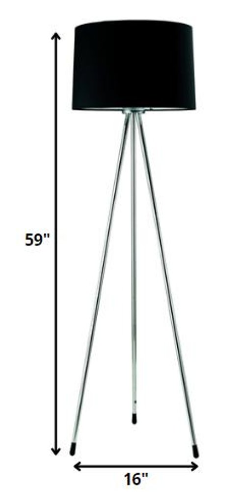 59" Silver Tripod Floor Lamp With Black Fabric Drum Shade HomeRoots