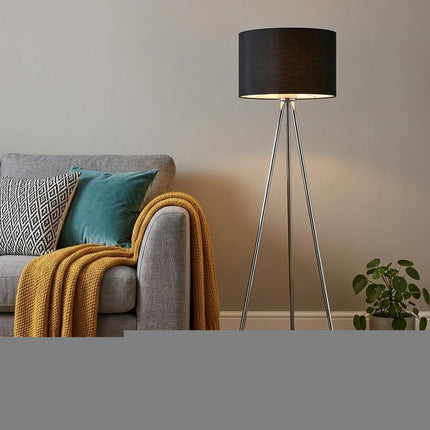 59" Silver Tripod Floor Lamp With Black Fabric Drum Shade HomeRoots