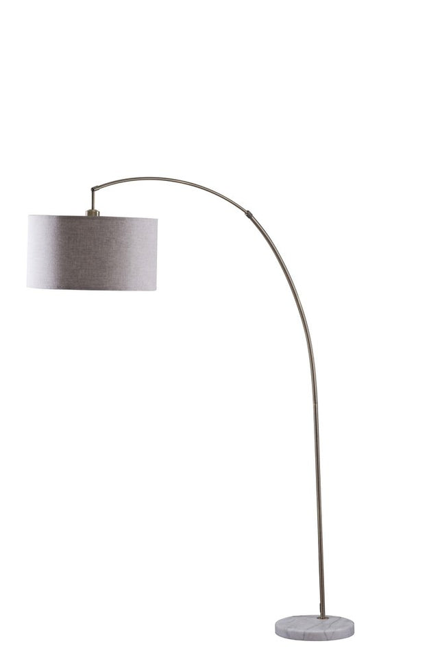86" Beige And Antique Gold Arched Floor Lamp With Gray Drum Shade HomeRoots