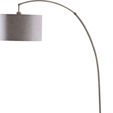 86" Beige And Antique Gold Arched Floor Lamp With Gray Drum Shade HomeRoots