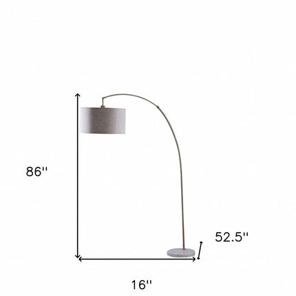 86" Beige And Antique Gold Arched Floor Lamp With Gray Drum Shade HomeRoots