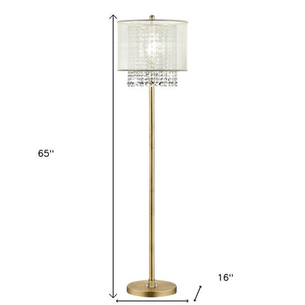65" Gold And White Novelty Floor Lamp With White Fabric Drum Shade HomeRoots
