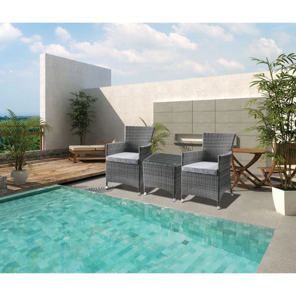 ACME 45000 Tashelle 3 Piece Patio Bistro Set, Gray Fabric & Gray Wicker