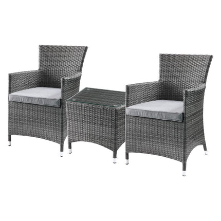 ACME 45000 Tashelle 3 Piece Patio Bistro Set, Gray Fabric & Gray Wicker