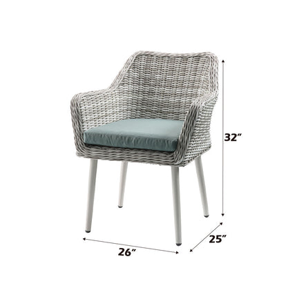 ACME 45005 Tashay 3 Piece Patio Bistro Set, Green Fabric & Beige Wicker