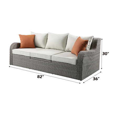 ACME 45010 Salena Patio Sectional & 2 Ottomans, Beige Fabric & Gray Wicker