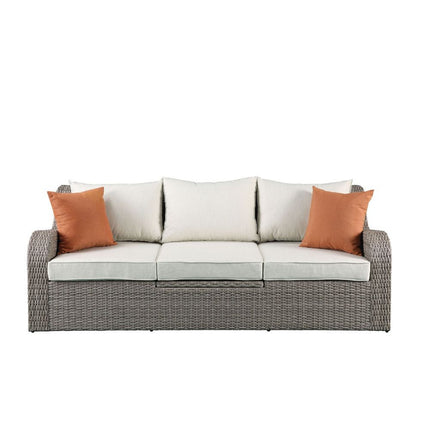 ACME 45010 Salena Patio Sectional & 2 Ottomans, Beige Fabric & Gray Wicker