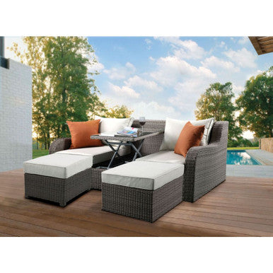ACME 45010 Salena Patio Sectional & 2 Ottomans, Beige Fabric & Gray Wicker ACME Furniture