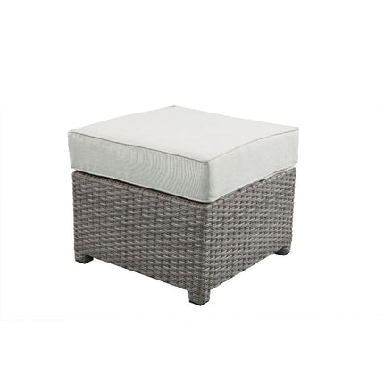 ACME 45015 Salena Patio Sofa & Ottoman with 2 Pillows, Beige Fabric & Gray Wicker