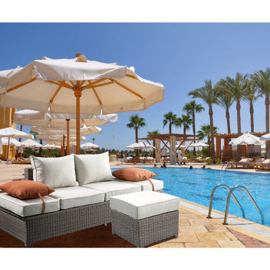 ACME 45015 Salena Patio Sofa & Ottoman with 2 Pillows, Beige Fabric & Gray Wicker ACME Furniture