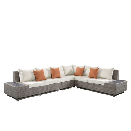 ACME 45020 Salena Patio Sectional & Cocktail Table, Beige Fabric & Gray Wicker (1Set/3Ctn)