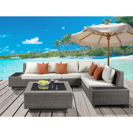 ACME 45020 Salena Patio Sectional & Cocktail Table, Beige Fabric & Gray Wicker (1Set/3Ctn)
