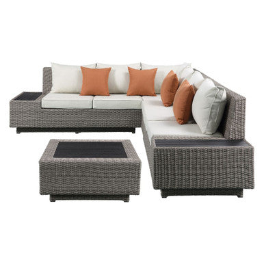 ACME 45020 Salena Patio Sectional & Cocktail Table, Beige Fabric & Gray Wicker (1Set/3Ctn) ACME Furniture
