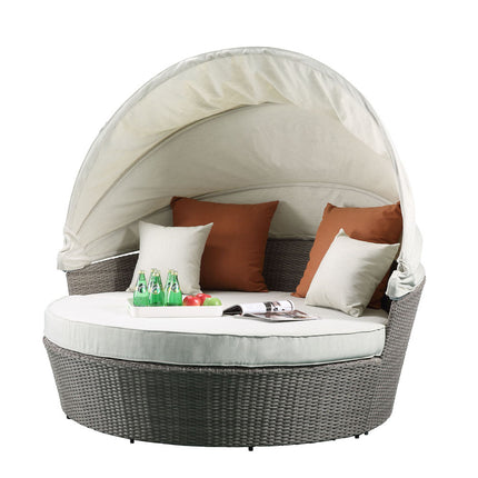 ACME 45025 Salena Patio Canopy Sofa & Ottoman, Beige Fabric & Gray Wicker