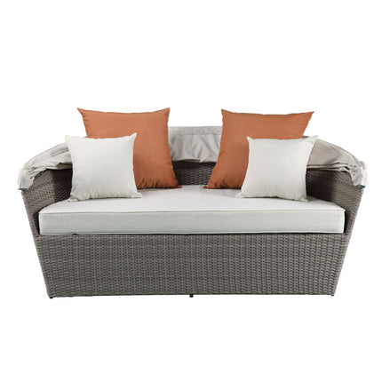 ACME 45025 Salena Patio Canopy Sofa & Ottoman, Beige Fabric & Gray Wicker