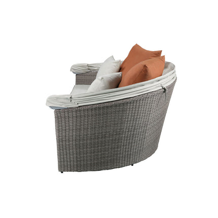 ACME 45025 Salena Patio Canopy Sofa & Ottoman, Beige Fabric & Gray Wicker
