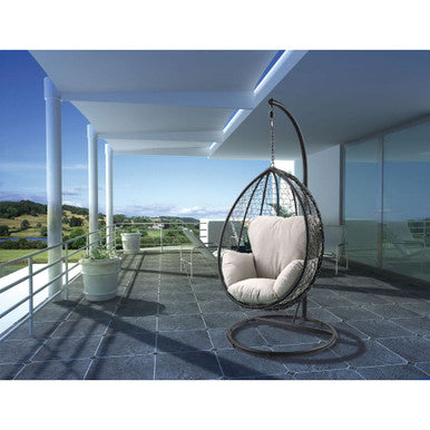ACME 45030 Simona Patio Swing Chair with Stand, Beige Fabric & Black Wicker ACME Furniture
