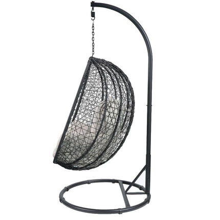ACME 45030 Simona Patio Swing Chair with Stand, Beige Fabric & Black Wicker