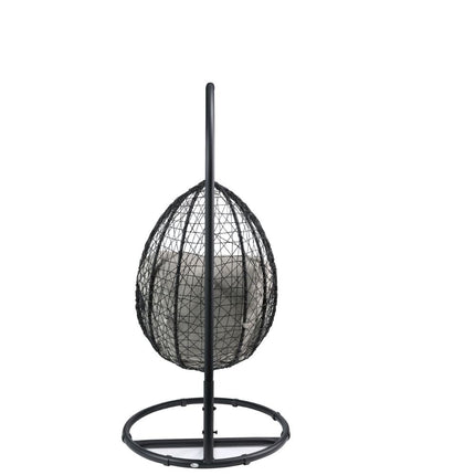 ACME 45030 Simona Patio Swing Chair with Stand, Beige Fabric & Black Wicker