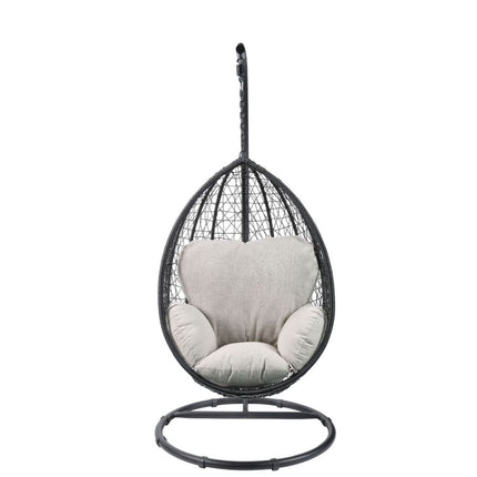 ACME 45030 Simona Patio Swing Chair with Stand, Beige Fabric & Black Wicker
