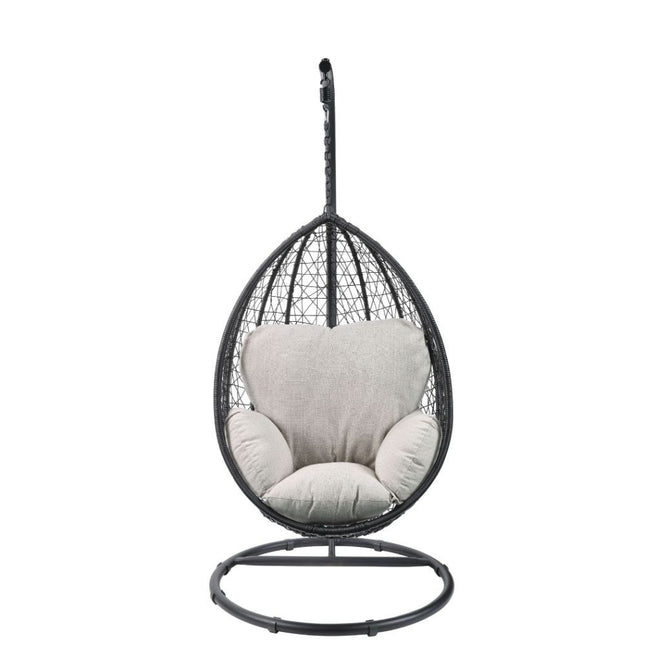 ACME 45030 Simona Patio Swing Chair with Stand, Beige Fabric & Black Wicker