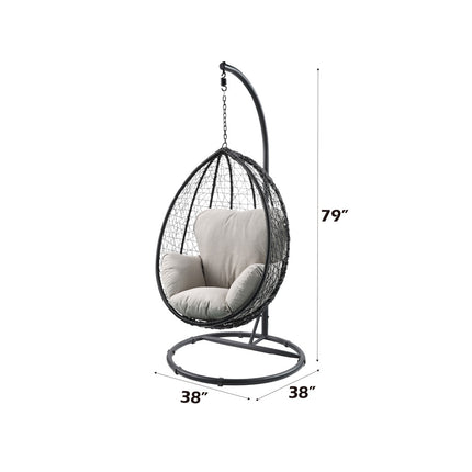 ACME 45030 Simona Patio Swing Chair with Stand, Beige Fabric & Black Wicker