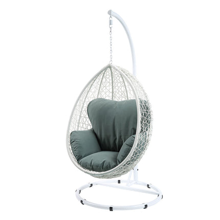 ACME 45032 Simona Patio Swing Chair with Stand, Green Fabric & White Wicker