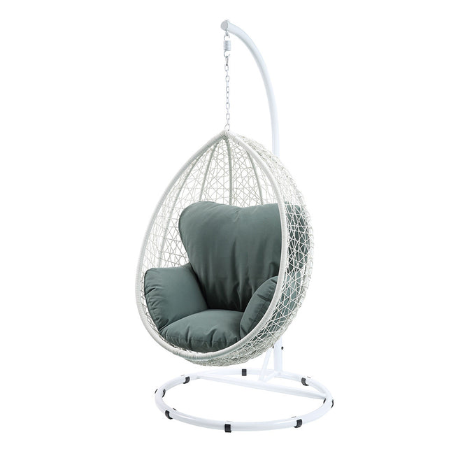 ACME 45032 Simona Patio Swing Chair with Stand, Green Fabric & White Wicker