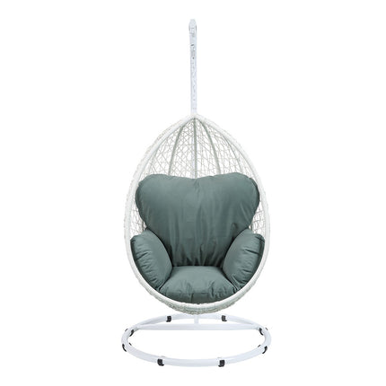 ACME 45032 Simona Patio Swing Chair with Stand, Green Fabric & White Wicker