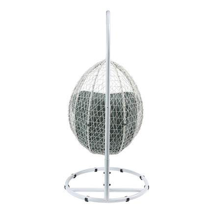 ACME 45032 Simona Patio Swing Chair with Stand, Green Fabric & White Wicker