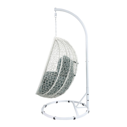 ACME 45032 Simona Patio Swing Chair with Stand, Green Fabric & White Wicker
