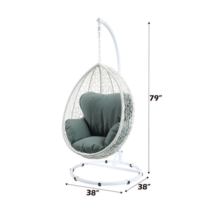 ACME 45032 Simona Patio Swing Chair with Stand, Green Fabric & White Wicker