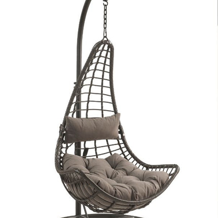 ACME 45105 Uzae Patio Hanging Chair with Stand, Gray Fabric & Charcoal Wicker