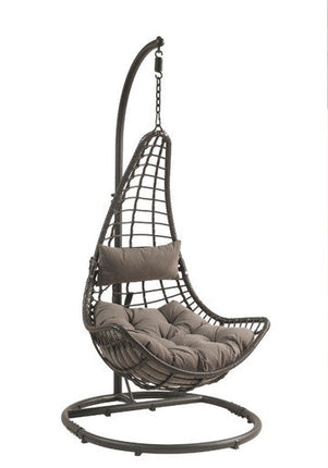 ACME 45105 Uzae Patio Hanging Chair with Stand, Gray Fabric & Charcoal Wicker ACME Furniture